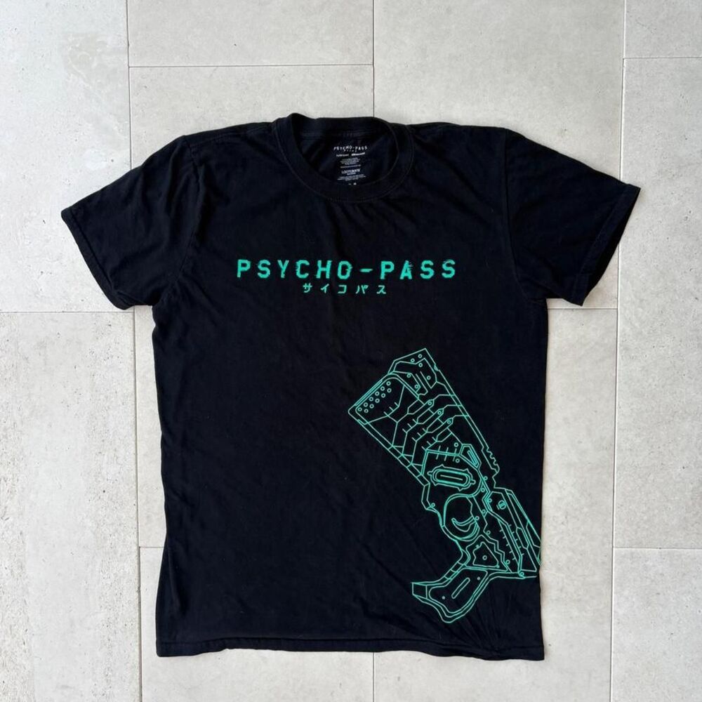 Rare Loot-Crate Psycho Pass Anime T-Shirt With Teal Gun Graphic
